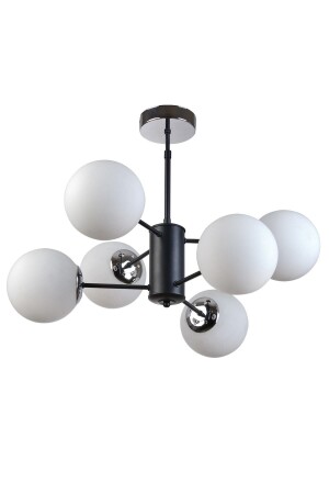 Paul Modern Design Wohnzimmer Esszimmer Küche Schwarz Farbe Weiß Glas Pendelleuchte 6-teiliger Kronleuchter S4120 - 2