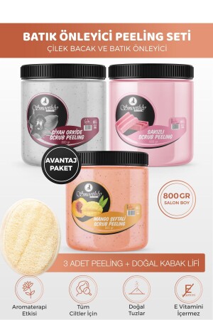 Peeling Avantaj Seti 800gr X 3 Adet Batık Için Peeling Uygulama Için Doğal Kabak Lifi 800SAKIZ800MANGO800SİYAHORKİDEKABAKLİF - 1