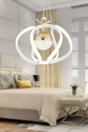 Pelin Tekli Beyaz Gold 3 Renkli 40 Watt Ledli Modern Oturma Odası- Koridor- Salon Led Avize - 3