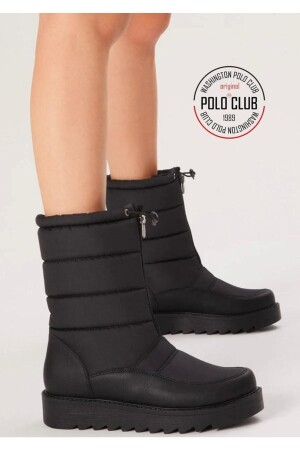 Pelzige wasserdichte schwarze Schneestiefel für Damen - 1