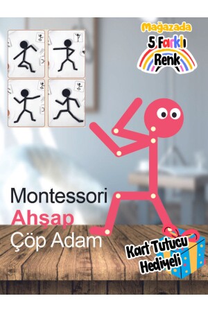 Pembe Ahşap Eğitici Oyuncak Montessori Çöp Adam Ahşap Oyuncak Ahşap Aktivite Ahşap Eğitici Çöp Adam - 1