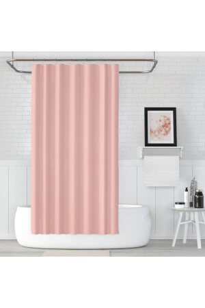 Pembe Banyo Perdesi Polyester Kumaş Duş Perdesi Yerli Üretim Pudra Duş Perde Plastik C-halka Hediye Pudra180x200 - 1