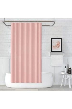 Pembe Banyo Perdesi Polyester Kumaş Duş Perdesi Yerli Üretim Pudra Duş Perde Plastik C-halka Hediye Pudra180x200 - 3