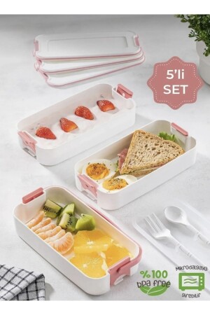 Pembe Beyaz 3 Katlı Bölmeli Öğrenci Beslenme Okul Saklama Kabı Iş Lunch Box Piknik Kabı Kahvaltılık 0209 - 1