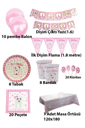 Pembe İlk Diş Buğdayı Kız Parti Seti Süsleme Paketi 8 Kişilik - 2