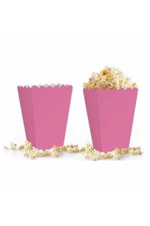 Pembe Mısır Kutusu 8'li Karton Cips Kutusu Düz Renkli 8 Adet Pop Corn Darı Kabı - 2