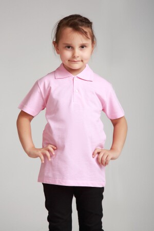 Pembe Polo Yaka Okul Penye T-shirt - 1