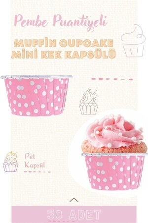 Pembe Puantiyeli Muffin Cupcake Mini Kek Kapsülü Renkli Kek Kalıbı 50 Adet PNKCPSL50x - 2