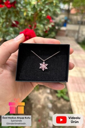 Pembe Taşlı Lotus Çiçeği Gümüş Kolye Rose Kaplama 925 Ayar Zincirli Kamelya Çiçekli Kolyesi Çiçekli LCN-101-101 - 2