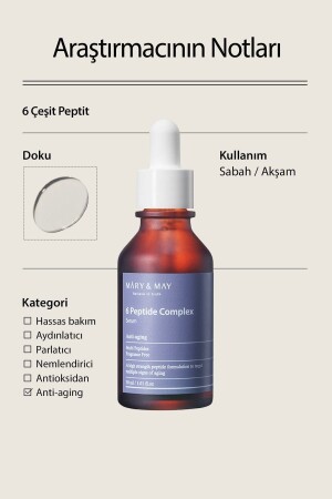 Peptide Serum 6 Çeşit Peptid içeren Elastikiyet Kaybı Ve Yaşlanma Karşıtı Anti Aging Serum 30 ml PCS - 3