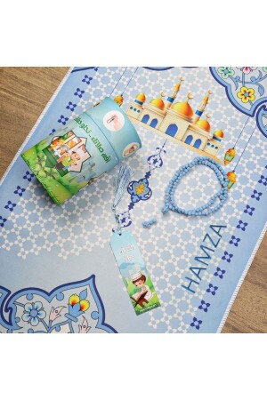 Personalisierte blaue Geschenk-Zylinderbox für Kinder, Gebetsmatte, Gebetsperlen, 40 x 90 - 1