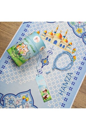 Personalisierte blaue Geschenk-Zylinderbox für Kinder, Gebetsmatte, Gebetsperlen, 40 x 90 - 3