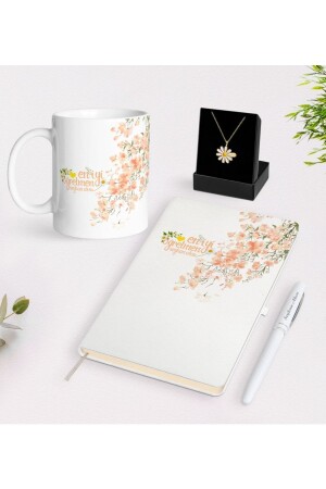 Personalisierte weiße Tasse mit Gänseblümchen-Motiv für die beste Lehrerin, Notizbuch, Stift und Gänseblümchen-Halskette mit Namen, Geschenk Se Bitmeden55165 - 1