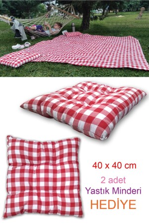 Picknick-Set, rotes Picknicktuch, große Tischdecke, 170 x 170 cm, 2 Kissen, Geschenk (40 x 40 cm) - 4