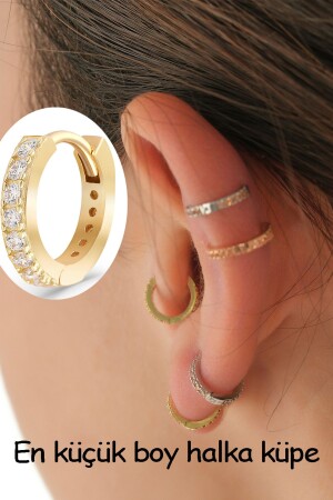 Piercing aus 14 Karat Gold / *Babygröße* Swarovski-Stein, kleiner Creolen-Ohrring, Huggie, klein. Beschreibung lesen - 5