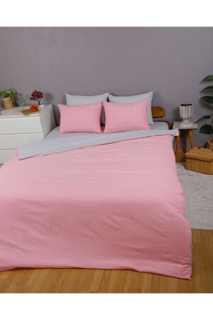 Pink Grey Double Sided Double Sheet Duvet Cover Set ÇiftNevresimtk - 2