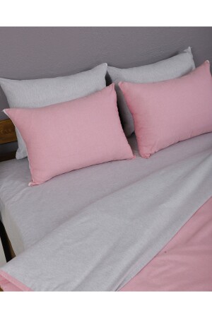 Pink Grey Double Sided Double Sheet Duvet Cover Set ÇiftNevresimtk - 4