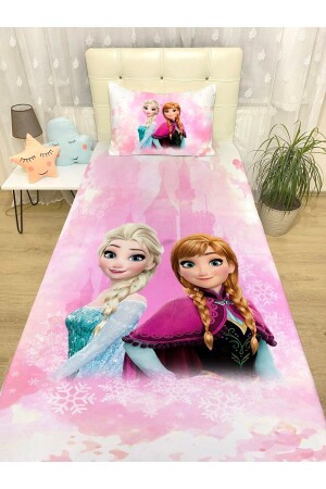 Pink Snowy Castle Elsa Anna gemusterte Tagesdecke und Kissenbezug - 3