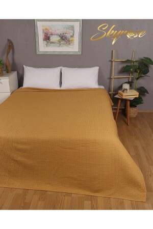 Piqué-Tagesdecke mit Waffelmuster, 100 % Baumwolle, Piqué-Tagesdecke, 240 x 230 cm, King-Size-Größe - 3