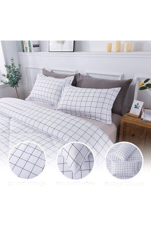 Plaid-Bettbezug-Set für Doppelbett 200 x 220 – Weiß N427 - 4