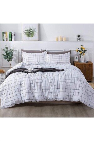 Plaid-Bettbezug-Set für Doppelbett 200 x 220 – Weiß N427 - 3