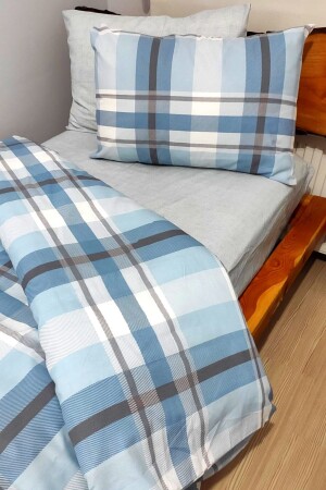 Plaid Blue 4-teiliges Bettbezug-Set mit elastischen Laken für eine einzelne Person (100 x 200 cm) - 3