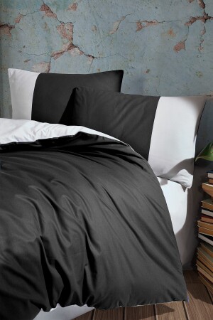 Plain Black Grey Ranforce King Size Double Sided Duvet Cover Set 240x220 CTNTPLSG24 - 4