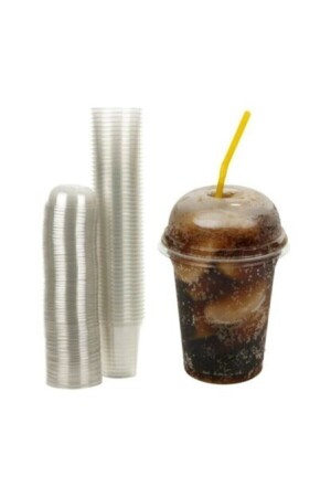 Plastik Şeffaf Bardak Kapaklı 300ml Cc Milkshake Bardağı 100 Adet - 3