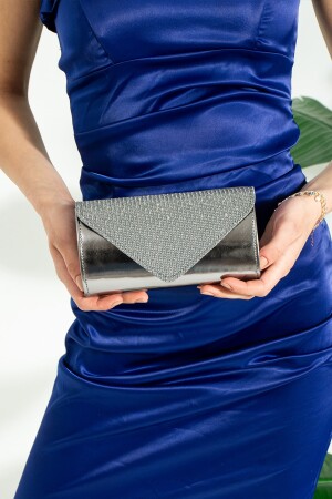 Platin-Glitzer-Abendkleid-Tasche, Portfolio-Clutch - 4