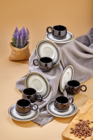 Plump Prime 12-teiliges Luxe-Keramik-Set mit 6 schwarzen Kaffeetassen – türkische Kaffeetasse - 2