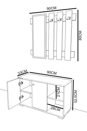 Plus Aynalı Vestiyer Ayakkabılık Portmanto Ve Duvar Askısı - Beyaz - Beyaz - 6