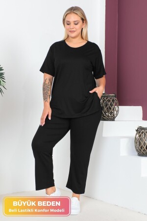 Plus Size Comfort Model 2-teiliges Set mit elastischem Bund, Hose, Tunika, T-Shirt, doppeltes Oberteil-Unterteil-Set - 1