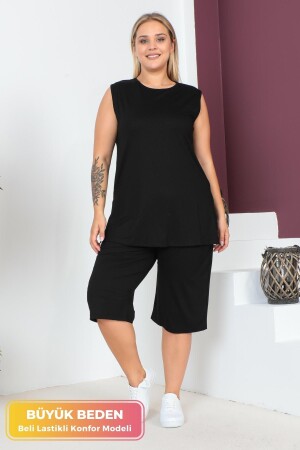 Plus Size Comfort Model Capri 2-teiliger Anzug mit elastischem Bund und Tasche Capri-Shorts Top-Top 2-teiliges Set - 1