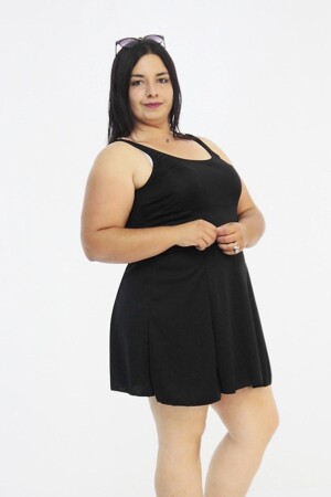 Plus Size Damenbekleidung Slip On One Piece Dress Badeanzug Schwarz - 1