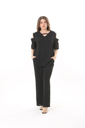 PLUS-SIZE-KLEIDUNG, FLEXIBLER SCHWARZER AYROBIN-STOFFANZUG, SCHICK UND KOMFORTABEL - 1