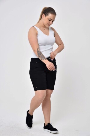 Plus Size Kleidung Schwarze Jeansshorts - 1