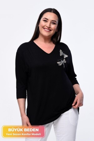 Plus Size Neue Saison Lässiges Komfortmodell Schmetterlings-Stickmuster Halbarm-Mutter-4-Jahreszeiten-Bluse - 1