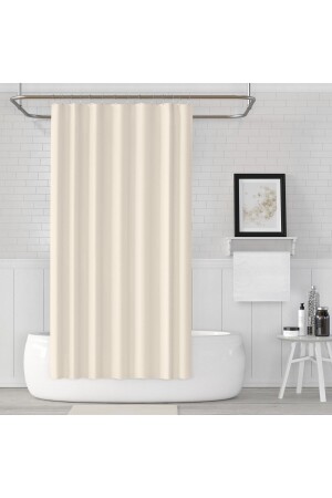 Polyester Kumaş Krem Renk Banyo Perdesi Yerli Üretim Duş Perdesi Askı Aparatı Plastik C-halka Hediye Krem180x200 - 5