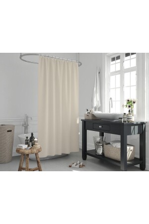 Polyester-Stoff, cremefarben, Badezimmer-Vorhang, heimische Produktion, Duschvorhang-Aufhänger, Vorrichtung, Kunststoff-C-Ring, Geschenk, cremefarben, 180 x 200 cm - 3