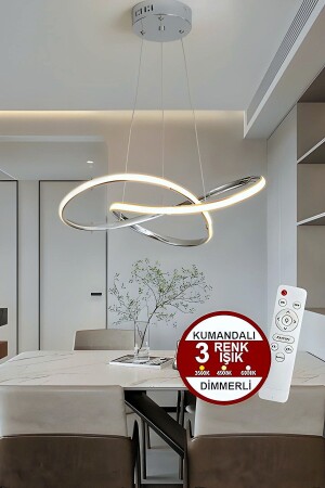 Porto Model Krom Sarkıt 3 Renk Dimmerlı Kumandalı Salon Mutfak Oturma Yatak Odası Modern Led Avize - 3