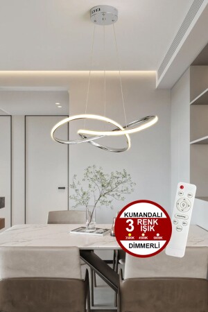 Porto Model Krom Sarkıt 3 Renk Dimmerlı Kumandalı Salon Mutfak Oturma Yatak Odası Modern Led Avize - 6