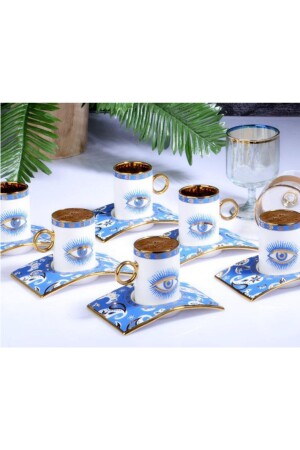 Porzellan Evil Eye Oval Set mit 6 Tassen 90 cc Ist-130 İST-130 - 3