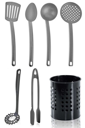 Praktisches 7er-Set, feuerfestes, antihaftbeschichtetes Teflon-Servierset, 220 Grad, langlebiges und schwarzes Metallbesteck LGY-00047 - 1