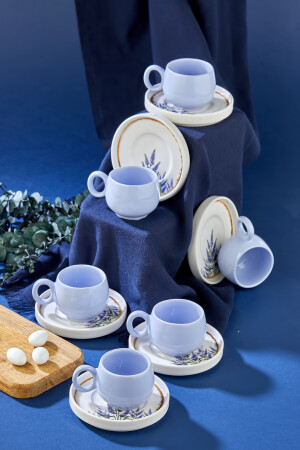 Pralles, vergoldetes Lavendelmuster, 12-teiliges Luxus-Kaffeetassen-Set aus Keramik für 6 Personen, Kaffeetassen-Set - 4