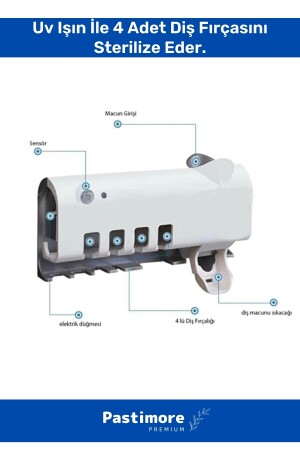 Pratik Usb Şarjlı Ve Güneş Enerjili Otomatik Diş Macunu Sıkacağı 4 Adet Diş Fırçalığı Tutucu Demonte Kolay Kurulum Sterilizatö Set - 5