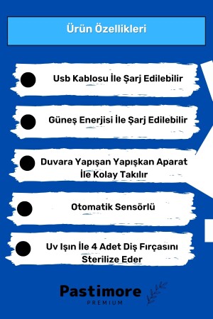 Pratik Usb Şarjlı Ve Güneş Enerjili Otomatik Diş Macunu Sıkacağı 4 Adet Diş Fırçalığı Tutucu Demonte Kolay Kurulum Sterilizatö Set - 7