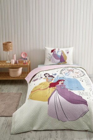 Princess Time Einzelbett, Disney-Lizenz, elastisches Spannbettlaken, gesteppt, Kinderbettwäsche-Set, gesteppter, lizenzierter Bettbezug - 3