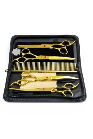 Professionell 8 Stück 7. 0 Zoll 18 cm Gold verstellbares Friseur-Haarscheren-Set mit Ledertasche - 1