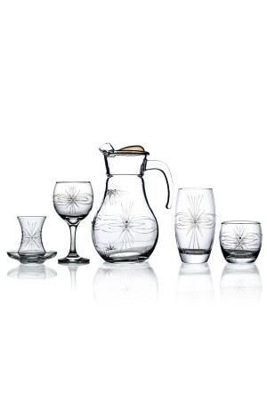 Pudgy 31-teiliges Mitgift-Set aus geschliffenem Glas für 6 Personen, Mira-Muster, P551S3302 - 1