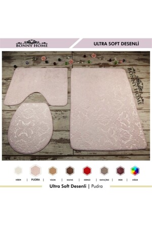 Pudra Ultrasoft Desenli 3'Lü Klozet Takımı Banyo Halısı Paspası Seti UltSoft - 3